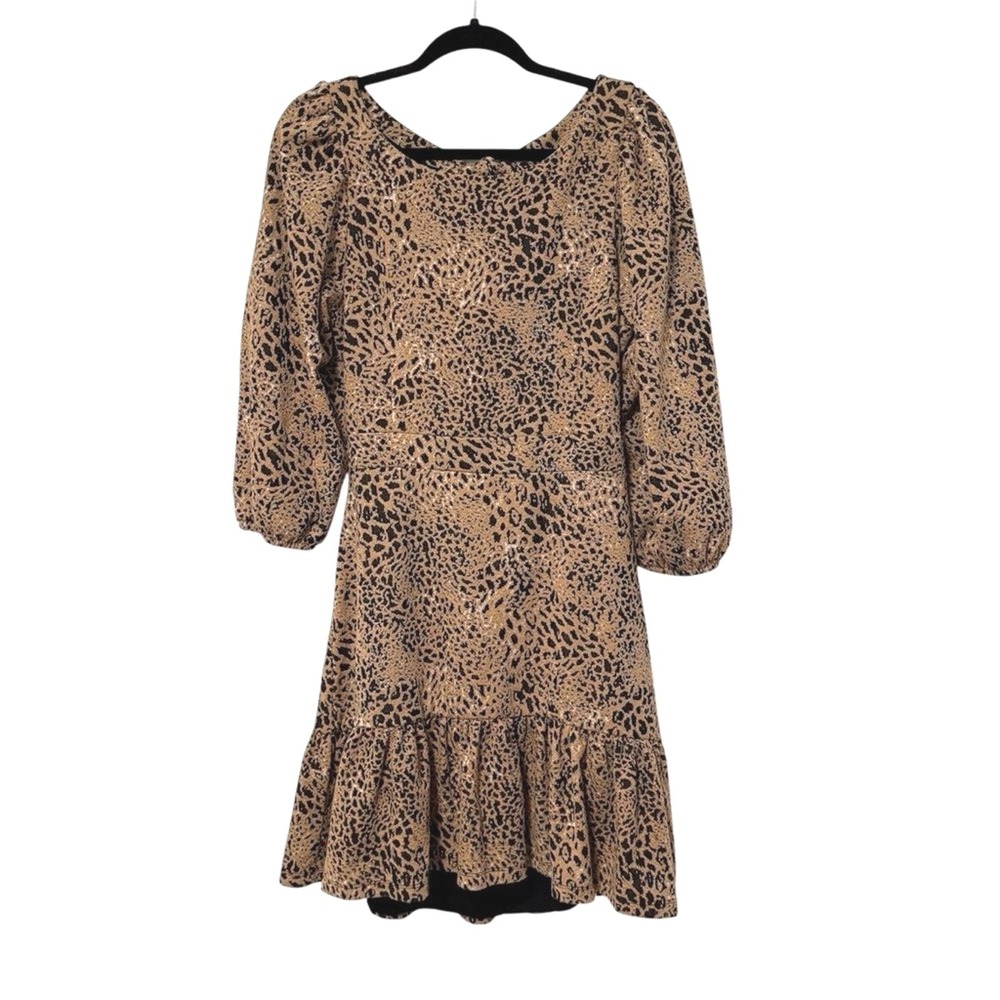 Maeve Anthropologie Mini Dress Brown Leopard Cutout Back Ruffle Edgy Women 12